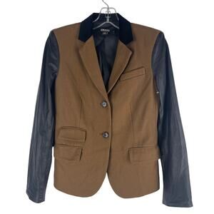 DKNY Donna Karan Wool Lamb Leather Blazer Jacket Brown Black Size 2